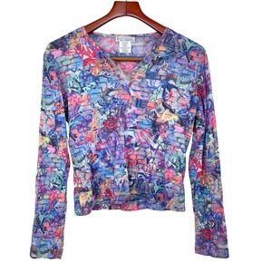 Vtg Y2K 90s Self Esteem Top Sz XL Graffiti Fairy Grunge Mesh Maximalist Rave Alt